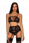 Obsessive Basitta 3-pcs set bielizna nocna komplet biustonosz + stringi + pas do pończoch