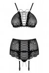 Obsessive Basitta 3-pcs set bielizna nocna komplet biustonosz + stringi + pas do pończoch