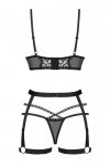 Obsessive Blomentis 3-pcs set bielizna nocna komplet biustonosz + stringi + pas do pończoch