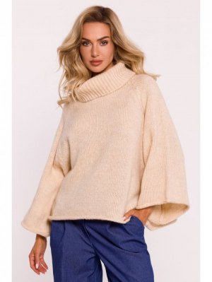 Moe M822 Sweter z golfem i szerokimi rękawami - beżowy