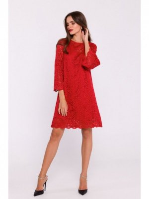 Stylove S380 Koronkowa sukienka trapez - czerwona