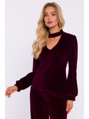 Moe M831 Welurowa bluzka z dekoltem typu halter neck - bordowa