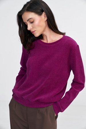 Nife Bluza z dzianiny prążkowanej z długim rękawem - purpura - BL08