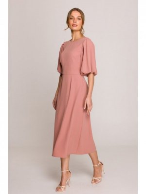 Stylove S399 Sukienka z bufiastymi rękawami - różana
