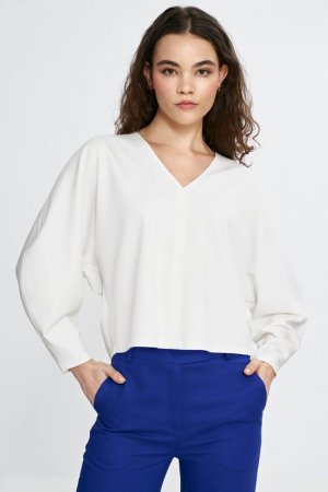 Nife Bluzka oversize z balonowymi rękawami - ecru - B192