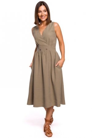 Stylove S224 Sukienka bez rękawów z rozkloszowanym dołem - khaki