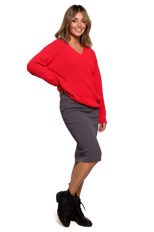 Be Knit BK075 Sweter z dekoltem w serek - czerwony