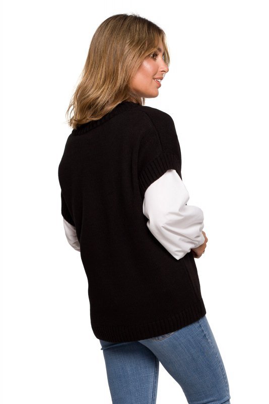 Be Knit BK076 Bezrękawnik z dekoltem w serek - czarny