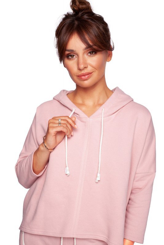 BeWear B239 Bluza o luźnym kroju z kapturem - pudrowa