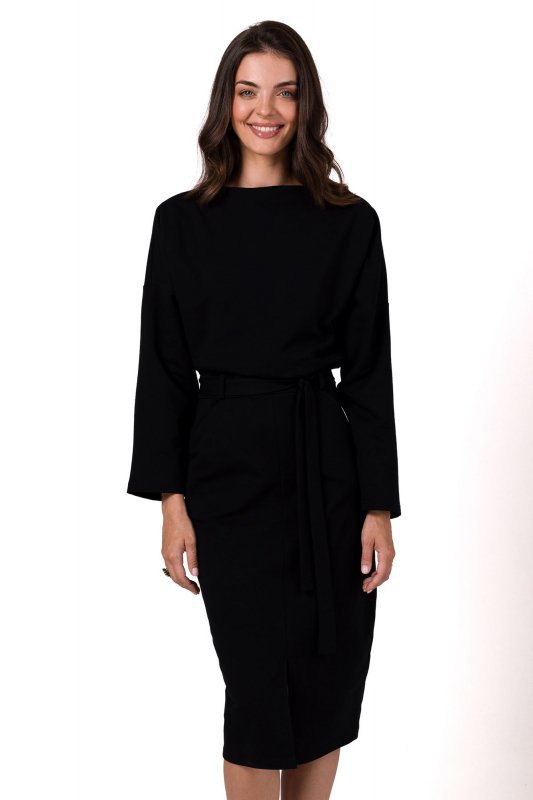 BeWear B269 Sukienka ołówkowa midi z paskiem - czarna