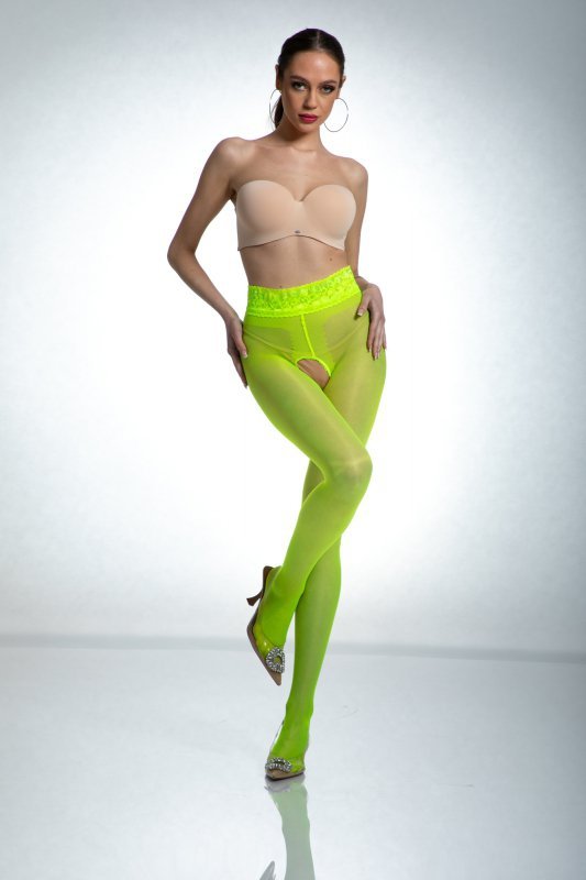 Amour Rajstopy Hip Lace Fluo Yellow 30 DEN