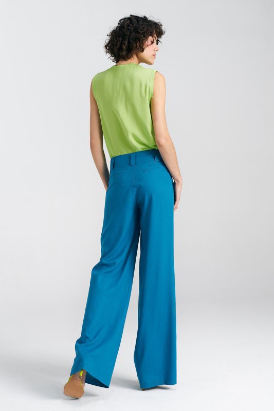 Nife Spodnie lniane, wide leg - niebieski - SD85
