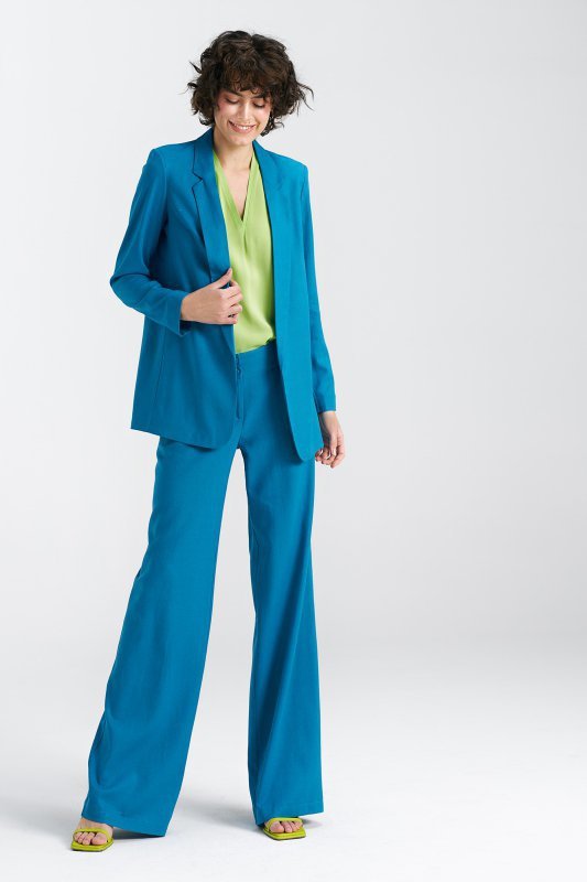 Nife Spodnie lniane, wide leg - niebieski - SD85
