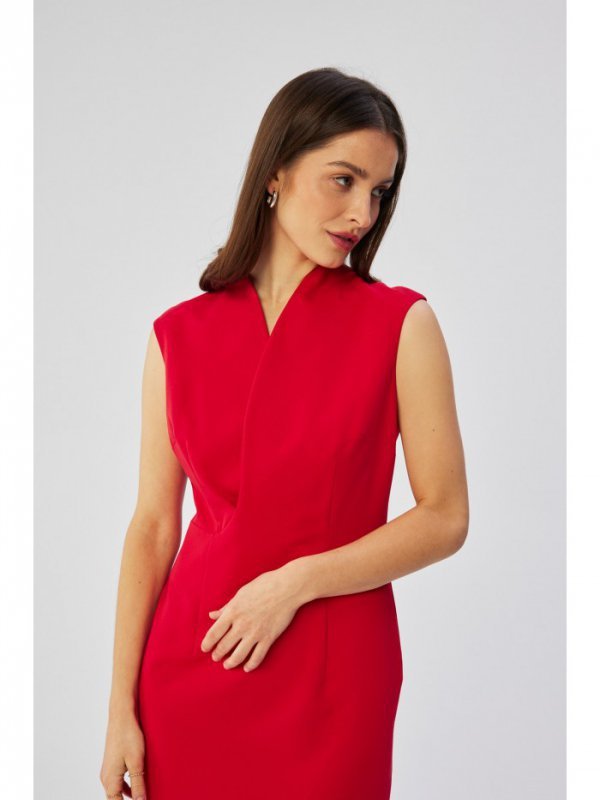 Stylove S360 Sukienka z finezyjnym dekoltem na zakładkę - czerwona