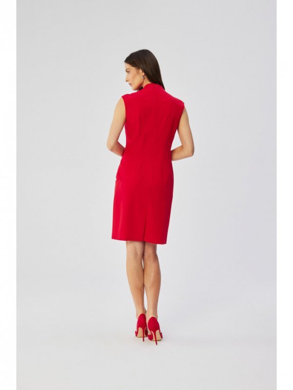 Stylove S360 Sukienka z finezyjnym dekoltem na zakładkę - czerwona