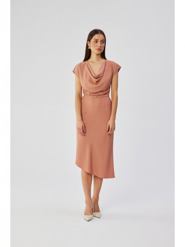 Stylove S362 Sukienka asymetryczna z dekoltem typu woda - różana