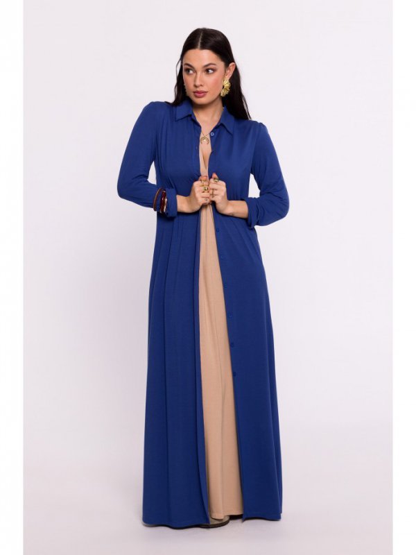 BeWear B285 Sukienka wiskozowa zapinana na guziki - niebieska