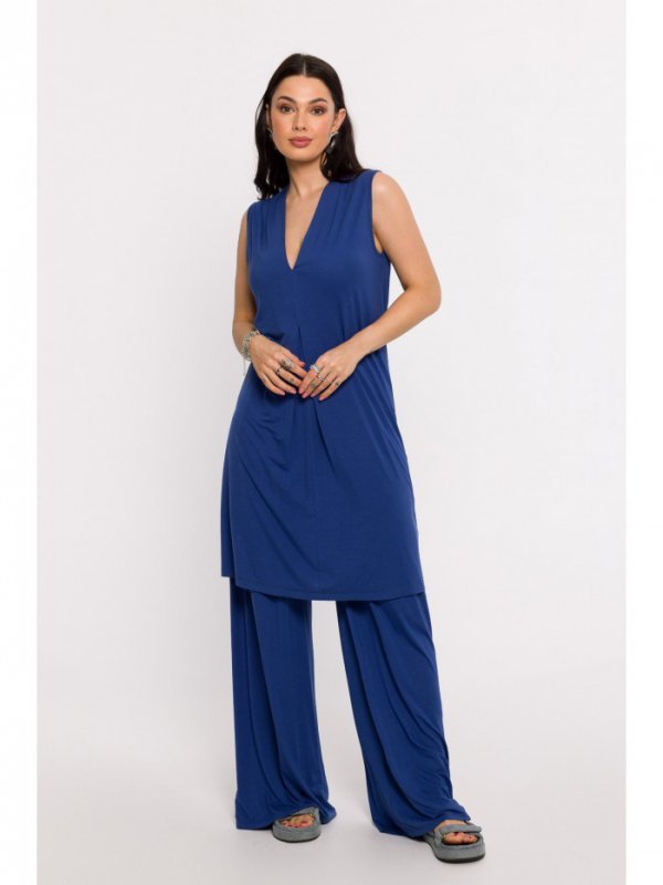 BeWear B286 Sukienka wiskozowa z zakładką krótka - niebieska