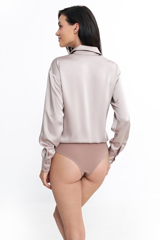 Nife Satynowa koszula body - beż - K80