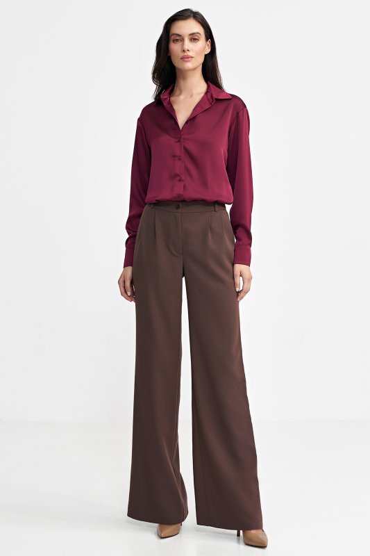 Nife Satynowa koszula body - bordo - K80