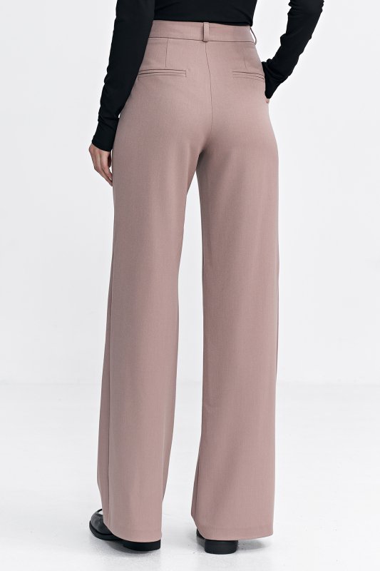 Nife Spodnie z zakładkami, wide leg - beż - SD104