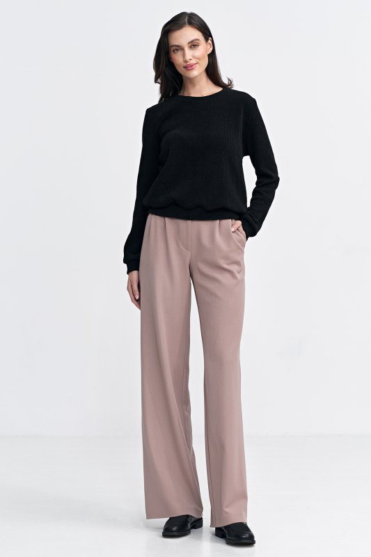 Nife Spodnie z zakładkami, wide leg - beż - SD104