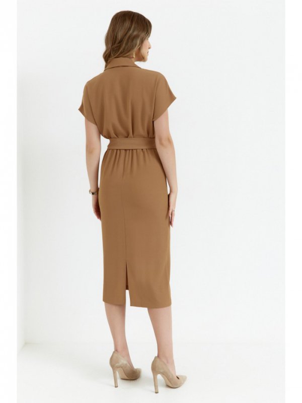 Stylove S363 Sukienka midi z kołnierzem - beżowa