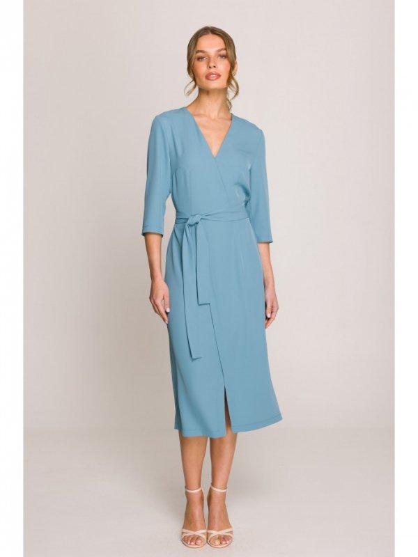 Stylove S396 Sukienka z kopertowym motywem - zimny niebieski