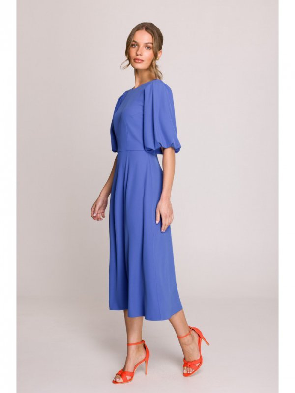 Stylove S399 Sukienka z bufiastymi rękawami - niebieska