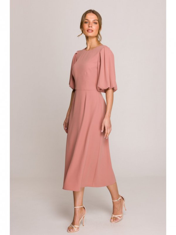 Stylove S399 Sukienka z bufiastymi rękawami - różana