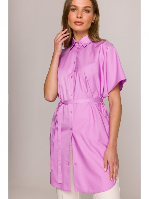 Stylove S402 Bawełniana koszula oversize tunika - liliowa