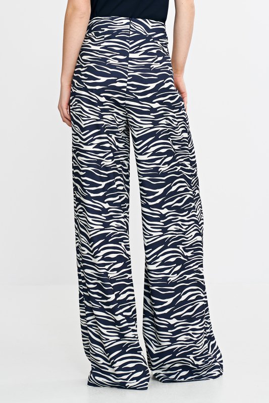 Nife Spodnie palazzo - wzór zebra- granat - SD115