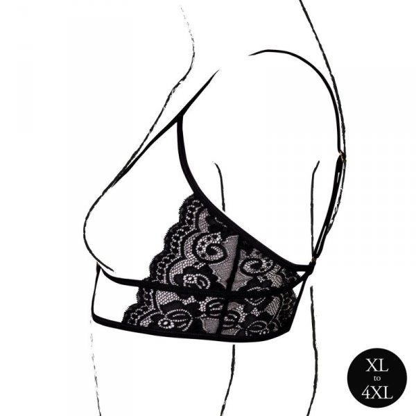 Le Désir Open Cup Triangle Bra with Lace and Adjustable Sliders - Plus Size - Black
