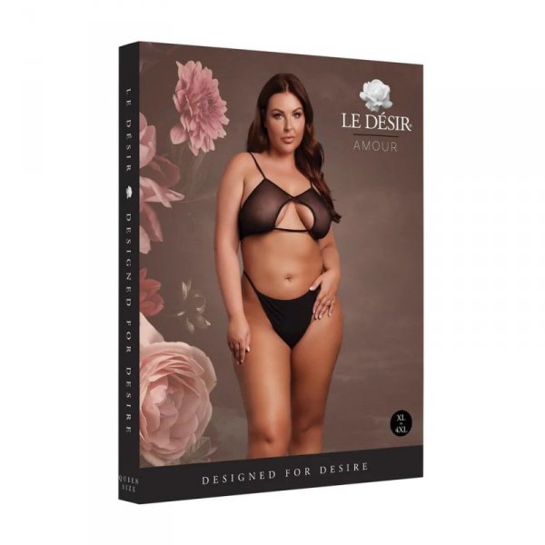 Le Désir Keyhole Mesh Bra with Double Back Straps and Adjustable Sliders - Plus Size - Black
