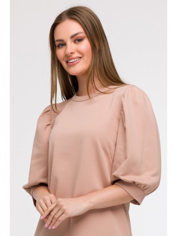 BeWear B291 Sukienka z bufiastymi rękawami - mokka