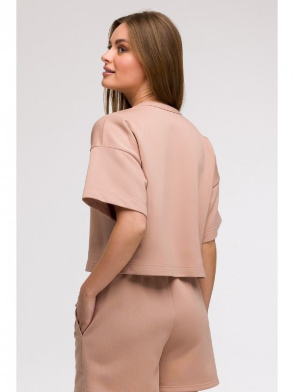 BeWear B294 Bluza oversize z krótkimi rękawami - mokka