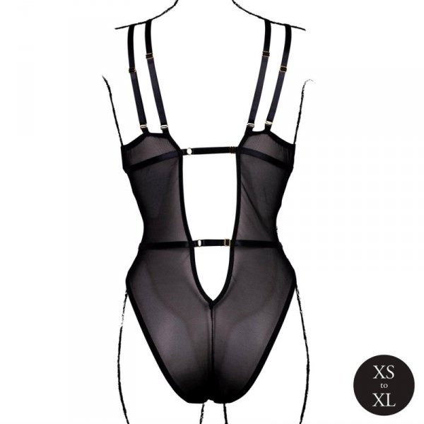 Le Désir Wireless Lace Bodysuit with Adjustable Sliders - One Size - Black