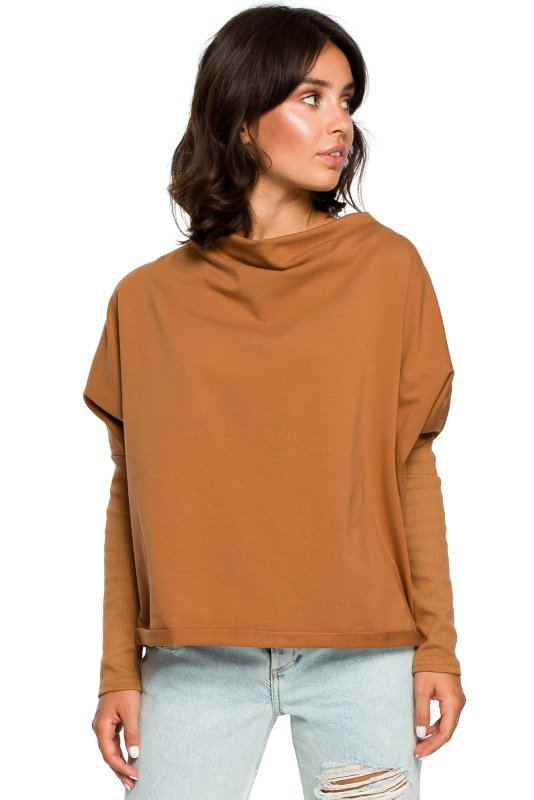 BeWear B094 Bluza z dekoltem z tyłu - kamel