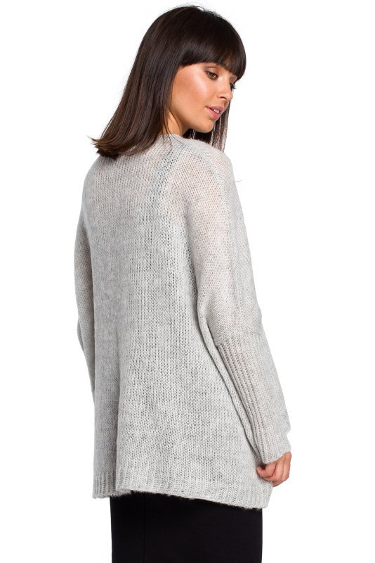 Be Knit BK018 Luźny sweter z kieszenią - popielaty