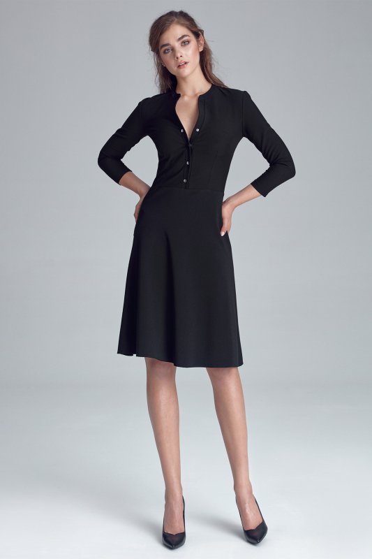 Nife Czarna sukienka zapinana na napy - S123