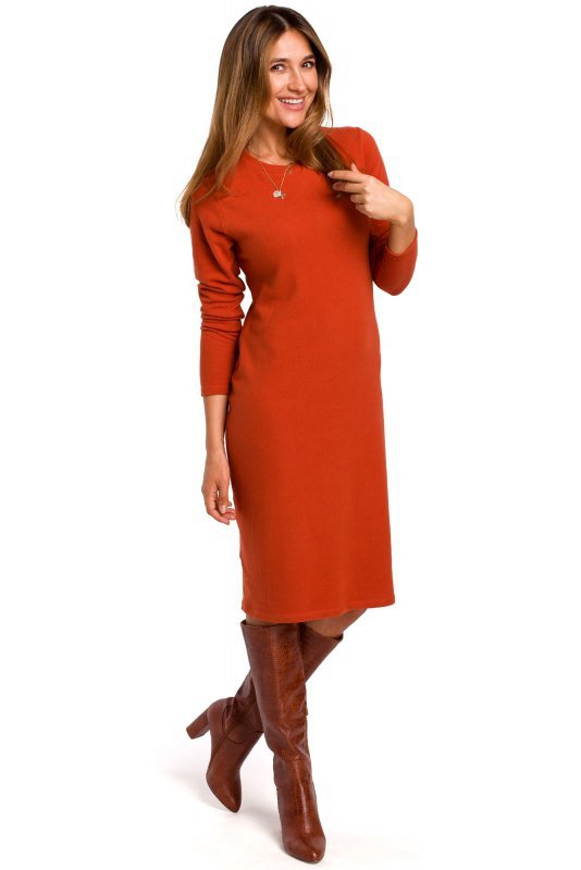 Stylove S178 Sukienka swetrowa z długimi rękawami - ruda