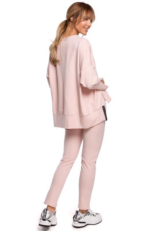 Moe M491 Bluza z rozcięciami na bokach i lampasem - cukierkowy róż