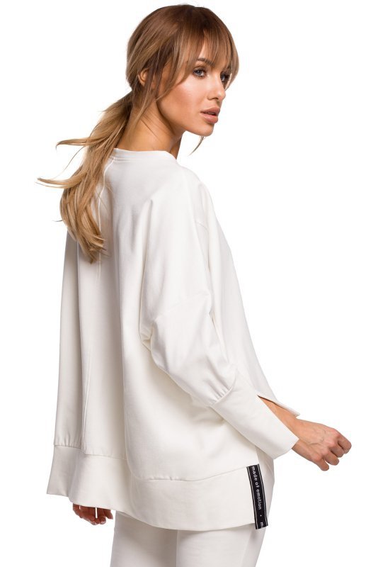 Moe M491 Bluza z rozcięciami na bokach i lampasem - ecru