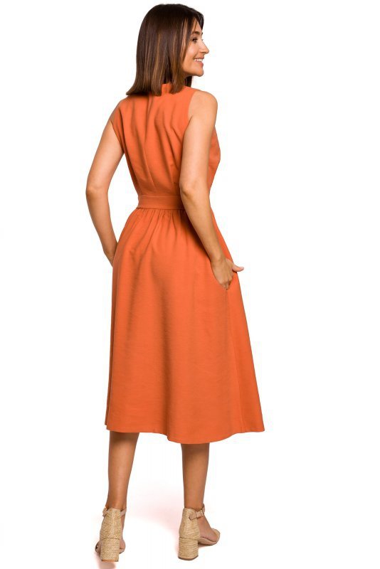 Stylove S224 Sukienka bez rękawów z rozkloszowanym dołem - pomarańczowa