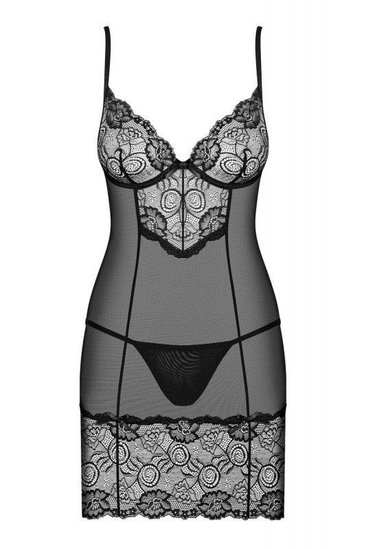 Obsessive Alluria chemise bielizna nocna komplet koszulka + stringi