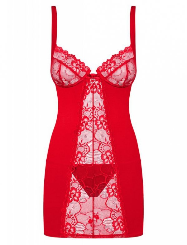 Obsessive Heartina chemise bielizna nocna komplet koszulka + stringi