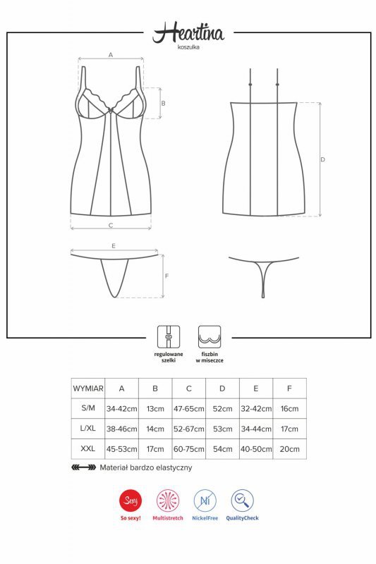 Obsessive Heartina chemise bielizna nocna komplet koszulka + stringi