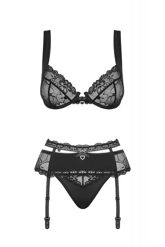 Obsessive Heartina set bielizna nocna komplet biustonosz + stringi + pas do pończoch