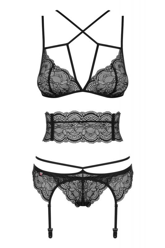 Obsessive Frivolla set bielizna nocna komplet biustonosz + stringi + pas do pończoch