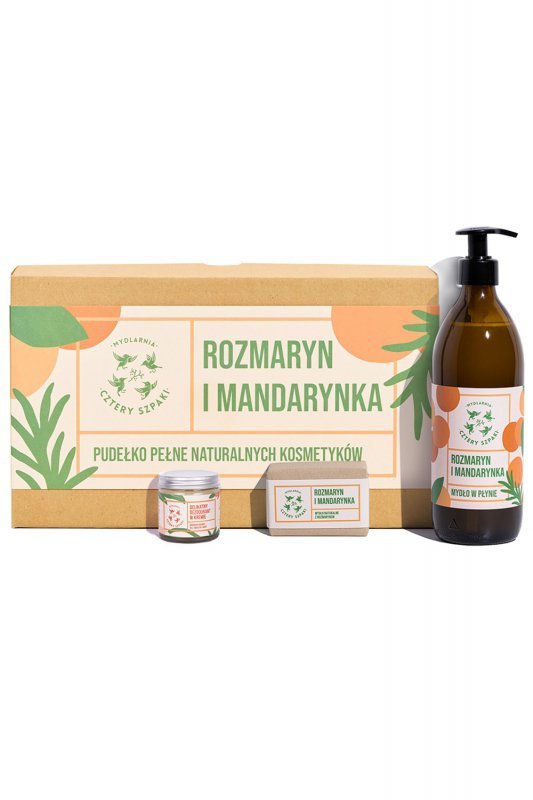 Mydlarnia Cztery Szpaki Zestaw Mydło w kostce + Mydło w płynie Rozmaryn i Mandarynka + Delikatny dezodorant mandarynkowy kosmety